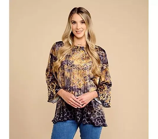 SCHIFFHAUER MUNICH® Bluse, 1/1-Arm Rundhalsausschnitt ausgestellte Ärmel figurumspielend