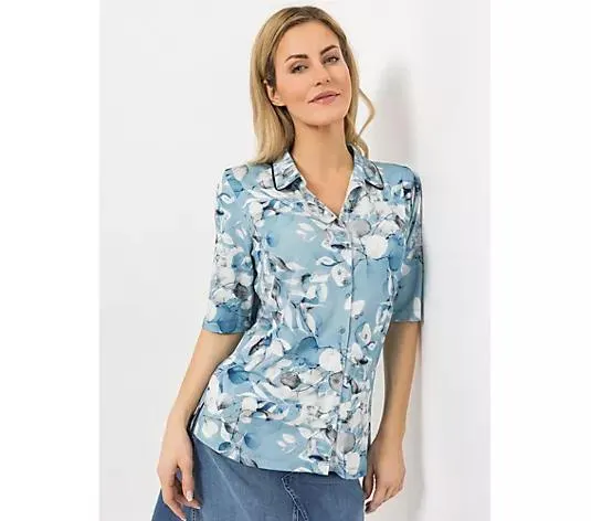 AMINATI® Jerseybluse, 3/4-Arm Hemdkragen Seitenschlitze Allover-Druck