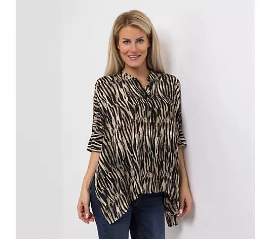 DINE 'N' DANCE Bluse, 3/4-Arm Kragen Knopfleiste oversize