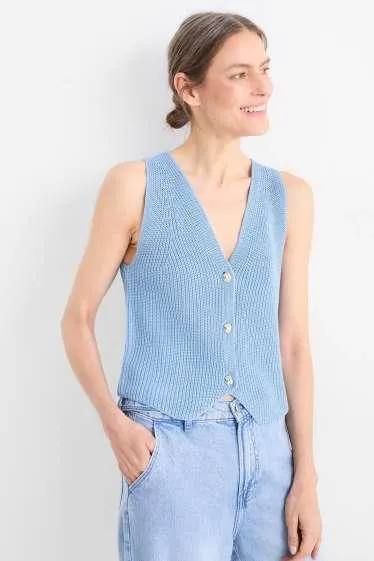 Knitted waistcoat - ribbed