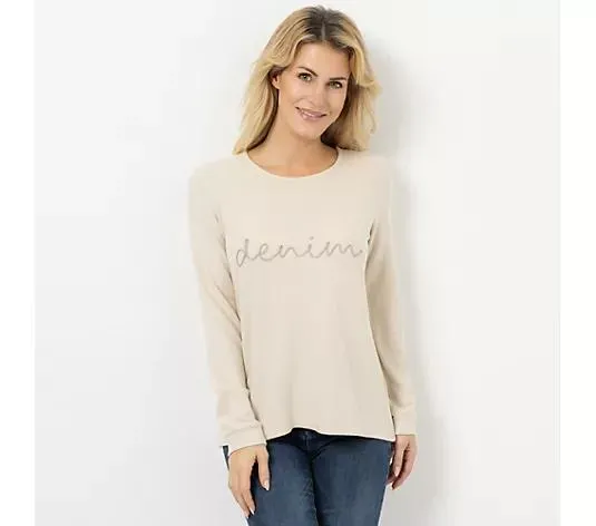 Wählen Sie Ihre Variante: DENIM & CO. Shirt Rundhalsausschnitt Logo-Details leger weit