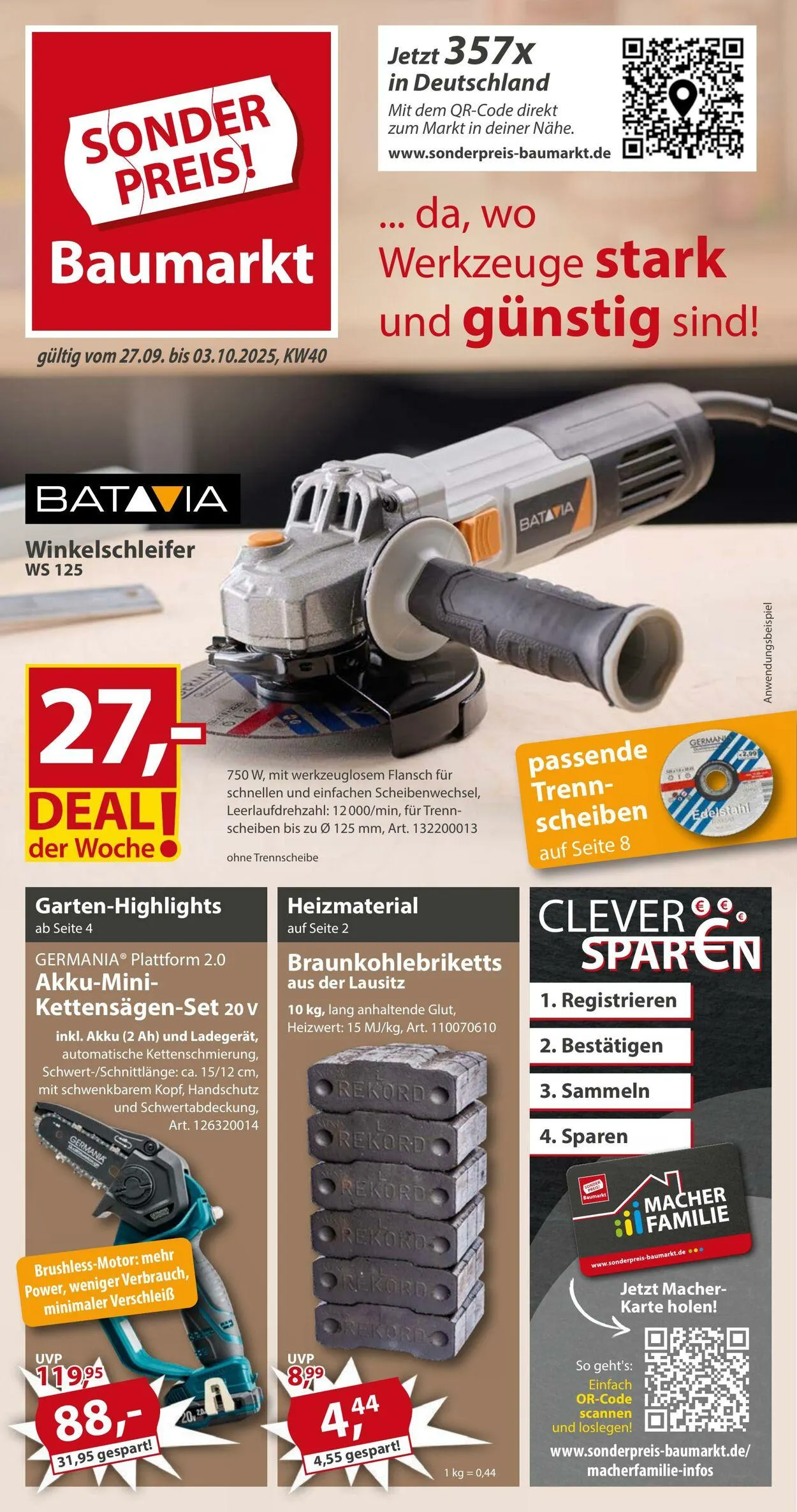 Sonderpreis Baumarkt Aktueller Prospekt von 20. September bis 4. Oktober 2025 - Prospekt seite 1