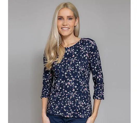 DENIM & CO. Shirt 3/4-Arm Rundhalsausschnitt geblümt