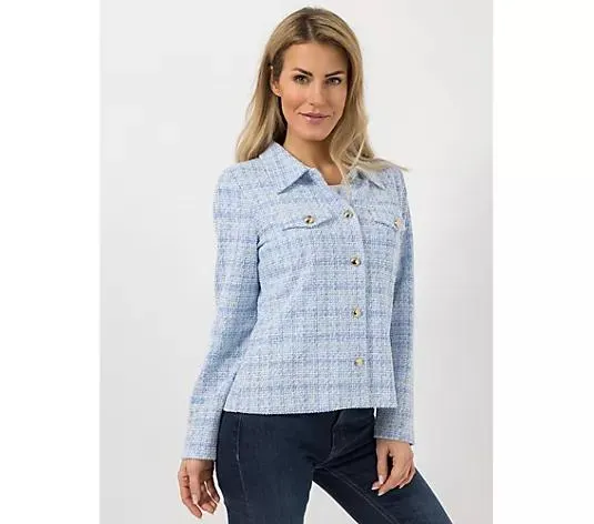 VIA MILANO Strickjacke, 1/1-Arm Polokragen Glanzgarn-Details ungefüttert