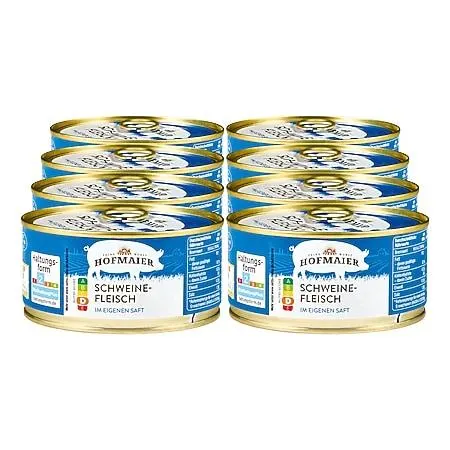 Hofmaier Schweinefleisch im eigenen Saft 300 g Abtropfgewicht, 8er Pack