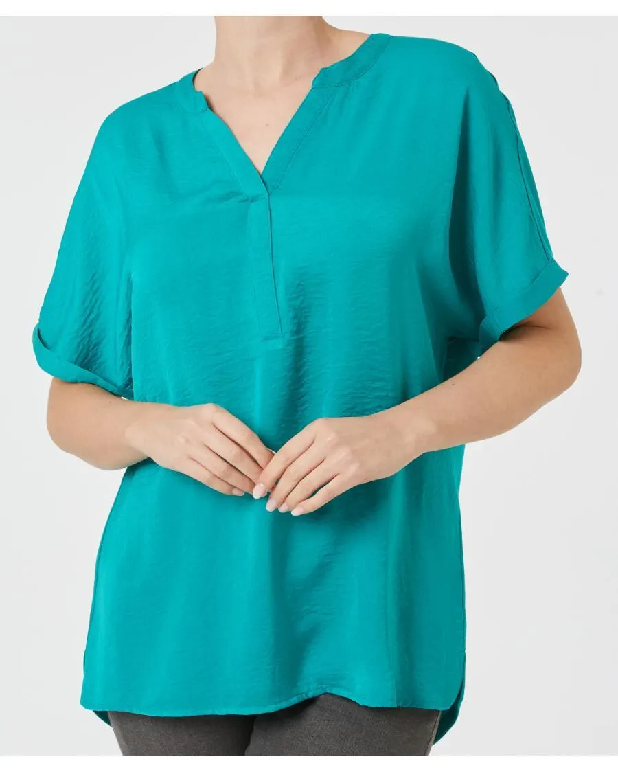 Smaragdgrünes Blusenshirt Janina, Y-Ausschnitt