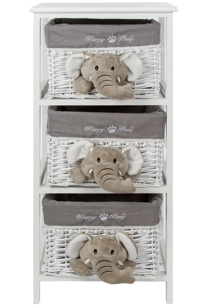 My Flair Kommode "Happy Elefant", weiß/grau, mit drei Körbe