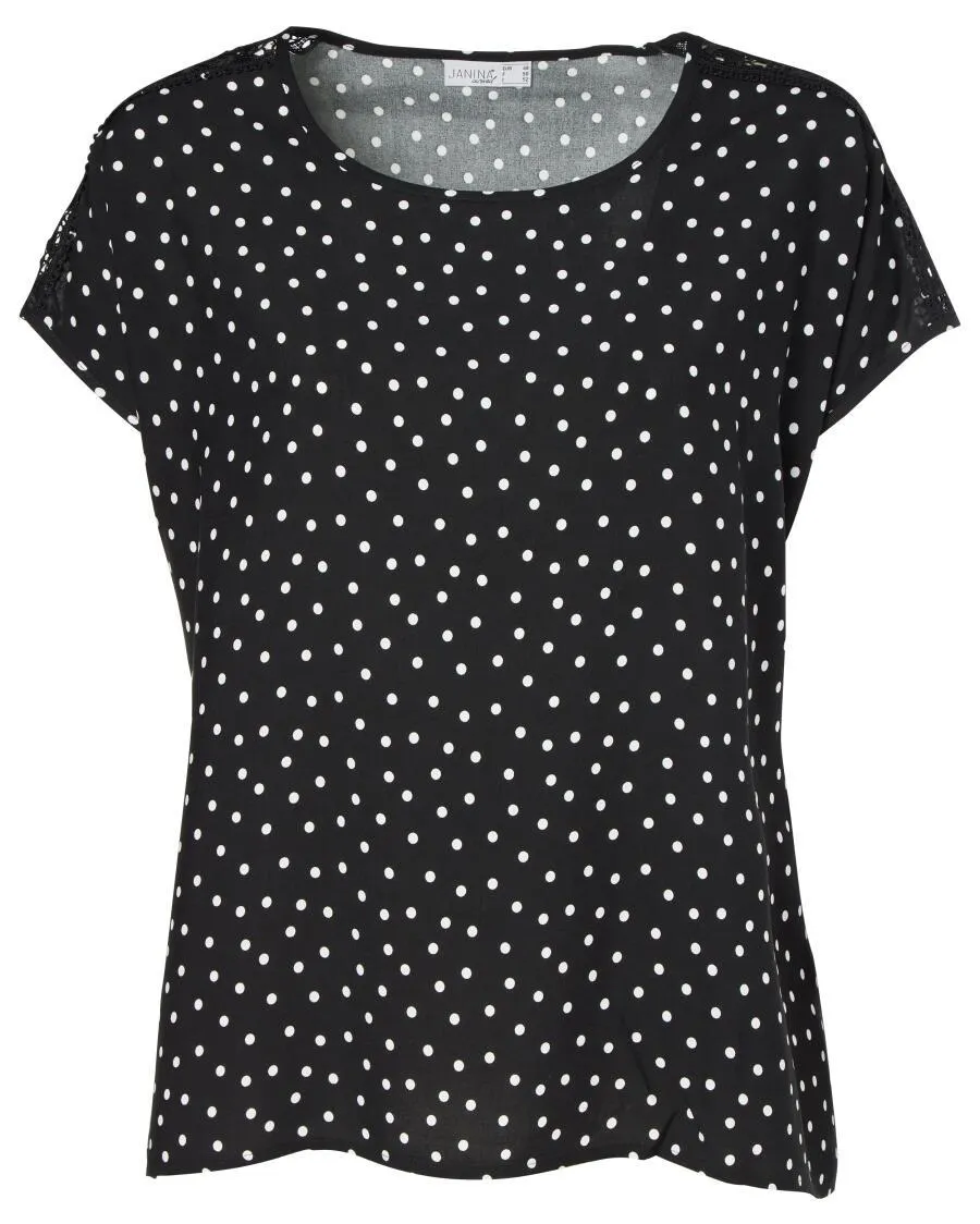 T-Shirt mit Spitzeneinsätzen Janina curved, Rundhalsausschnitt