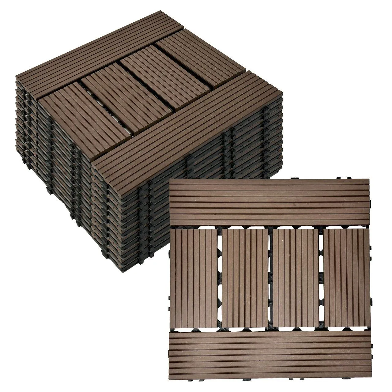 WPC-Fliesen, Balkonfliesen,Terrassenfliesen, Braun, ca.32x32x23cm 11er