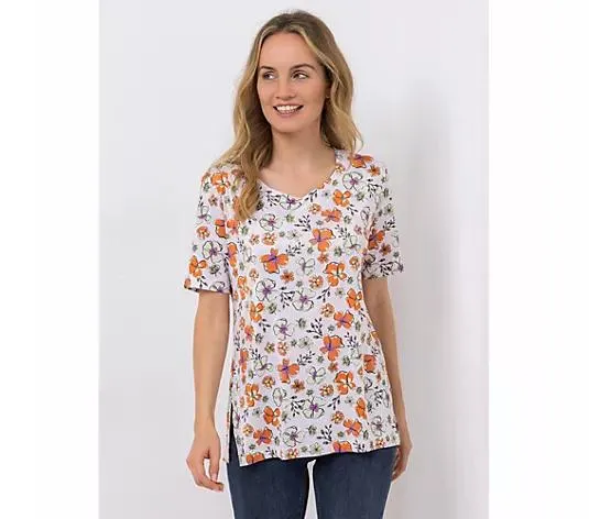 IN-PRINT Shirt, 1/2-Arm Herzausschnitt Seitenschlitze Allover-Druck