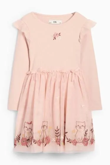 Flowers and cat - dress - ribbed