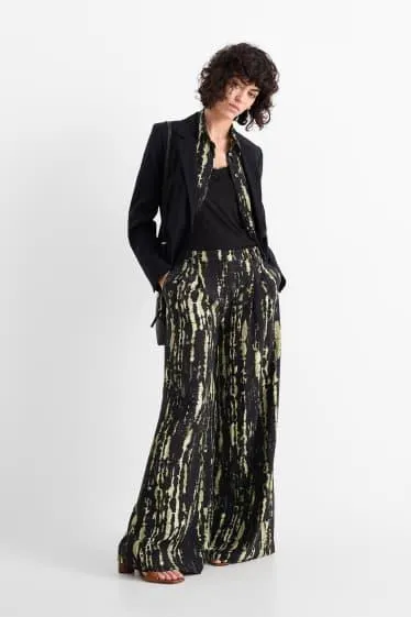 Cloth trousers - high waist - wide leg - patterned