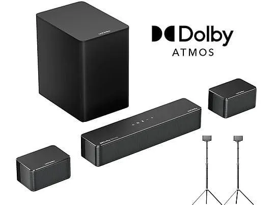 ULTIMEA Poseidon D60 - 2025 Upgrade 5.1 Soundbar mit Dolby Atomos und 5"Kabelloser Subwoofer, Soundbar, Schwarz