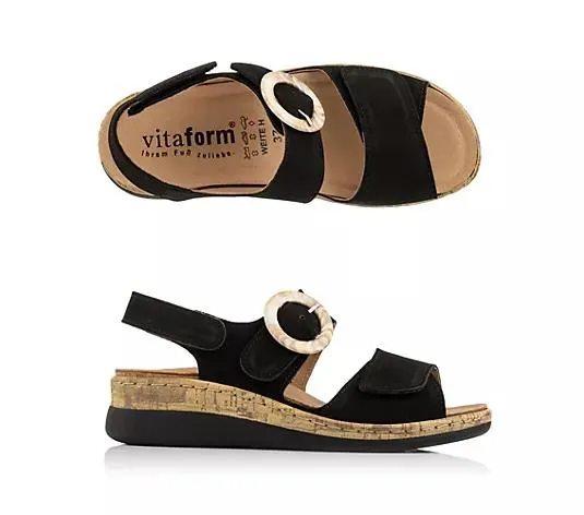 VITAFORM Damen- Sandalette Softnubuk Zierschnalle Sohle Greta