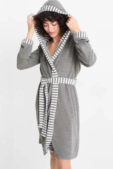 Terry cloth bathrobe with hood