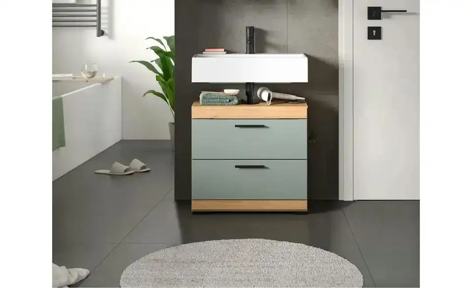 Waschbeckenunterschrank SCHLOONSEE, Breite 60cm, 2 Schubkästen, mit Siphonausschnitt, MDF-Front, in verschiedenen Farben erhältlich, Badmöbel, Badschrank, Kommode, Bad