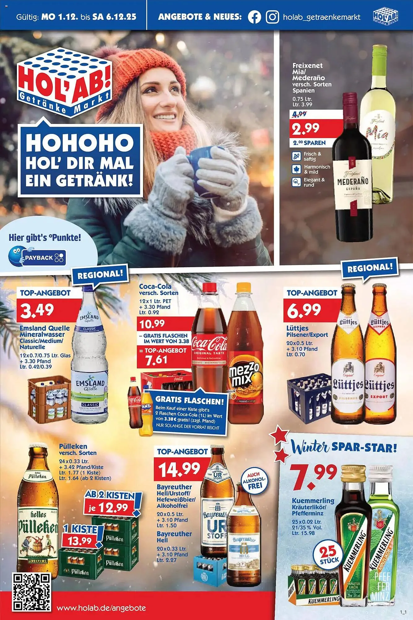 Hol'ab Getränkemarkt Prospekt von 1. Dezember bis 6. Dezember 2025 - Prospekt seite 1