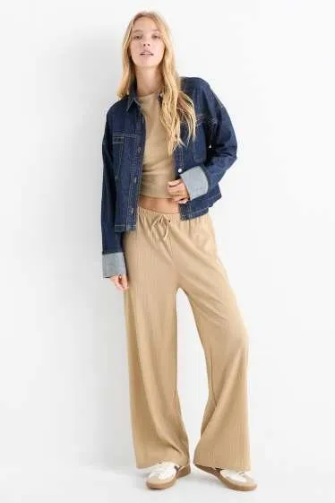 Jersey trousers - mid-rise waist - wide leg - textured