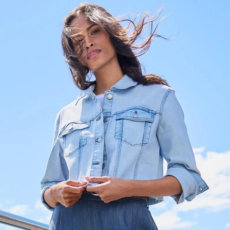 Damen-Jeansjacke mit offener Saumkante