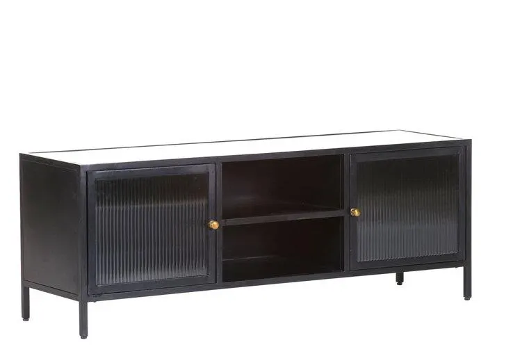 Lowboard 140 x 52 cm Platte Marmor weiß/Türfront Strukturglas