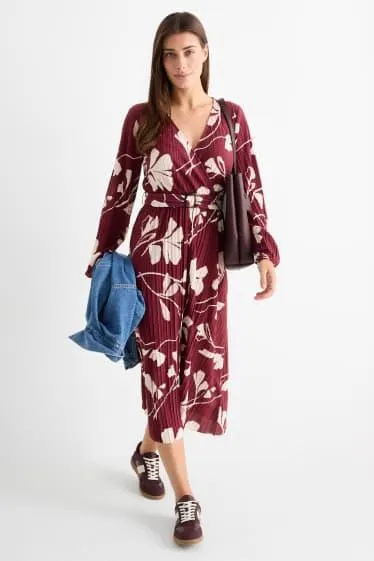 Pleated wrap dress - floral