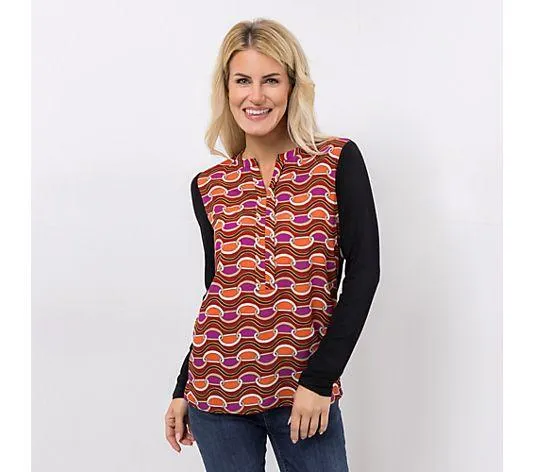 ANNI FOR FRIENDS Blusenshirt Abby Zierausschnitt Materialmix figurumspielend