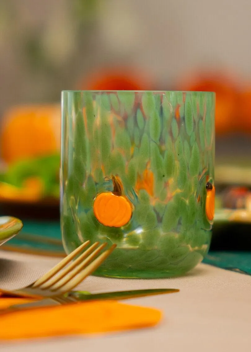 Drinking glass with green dots and pumpkins - 320 ml