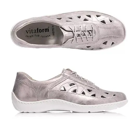 VITAFORM Damen- Halbschuh Nappa Metallic Lochmuster Handnahtsohle