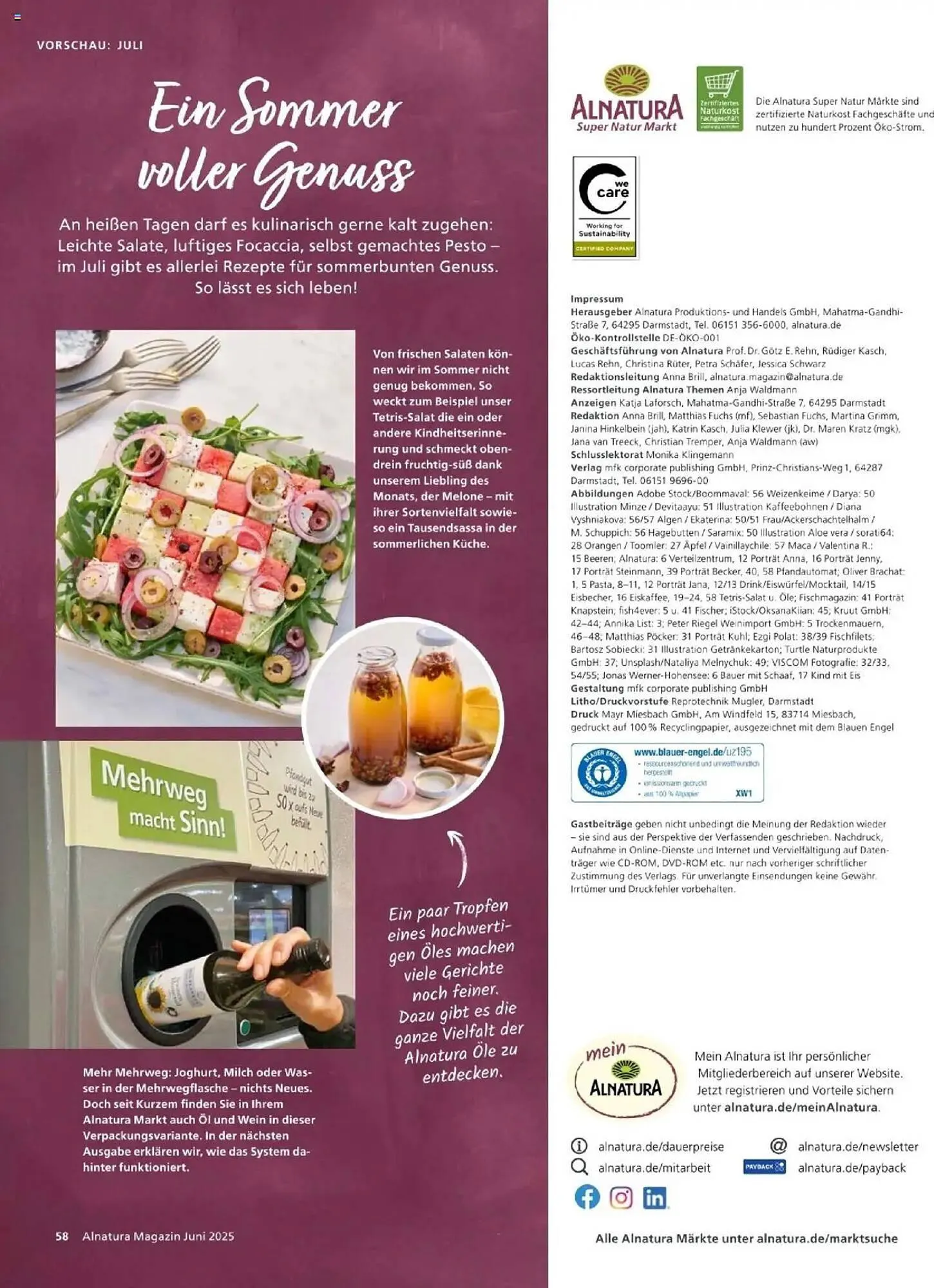 Alnatura Prospekt von 1. Juni bis 30. Juni 2025 - Prospekt seite 58