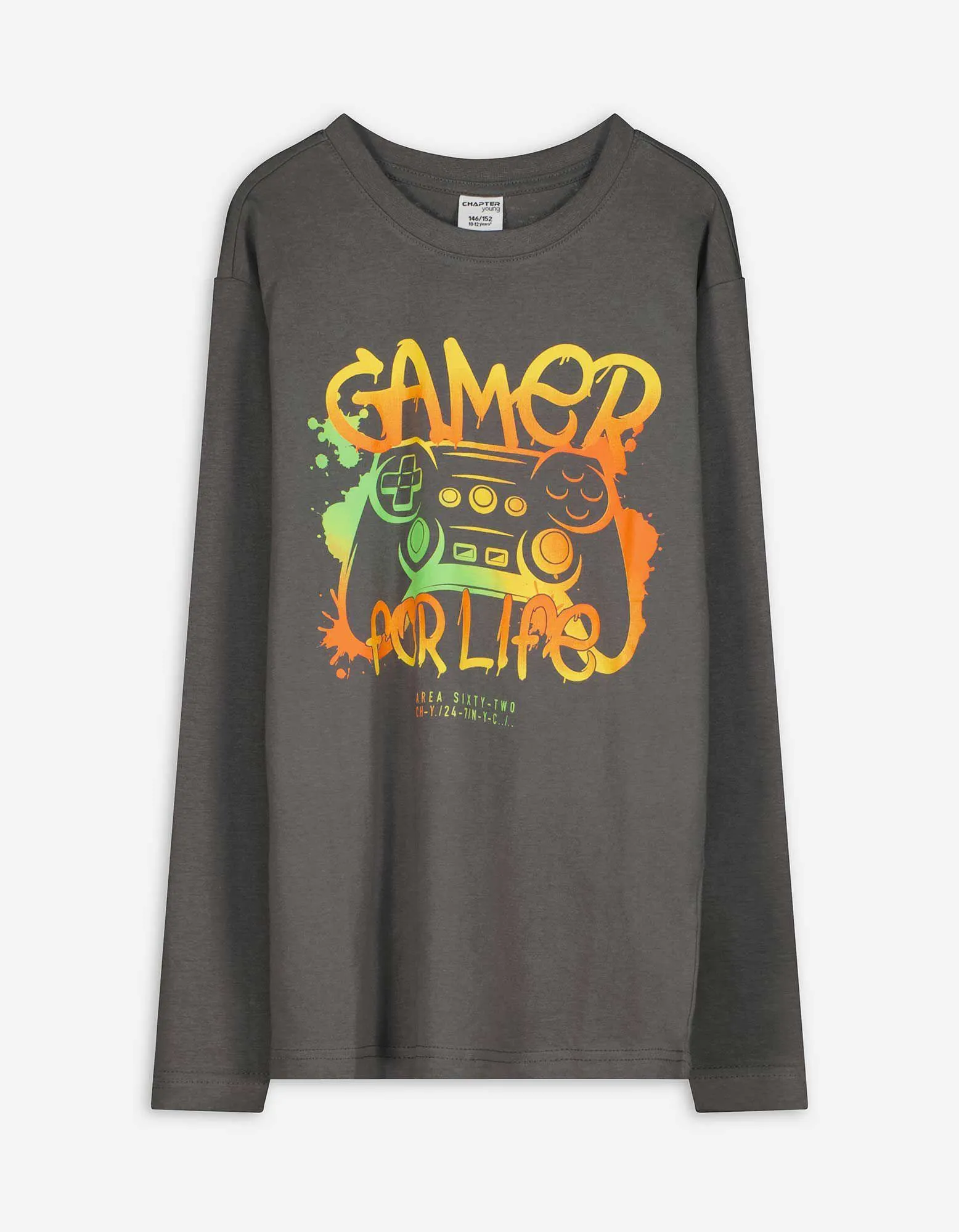 Langarmshirt - Frontprint - dunkelgrau