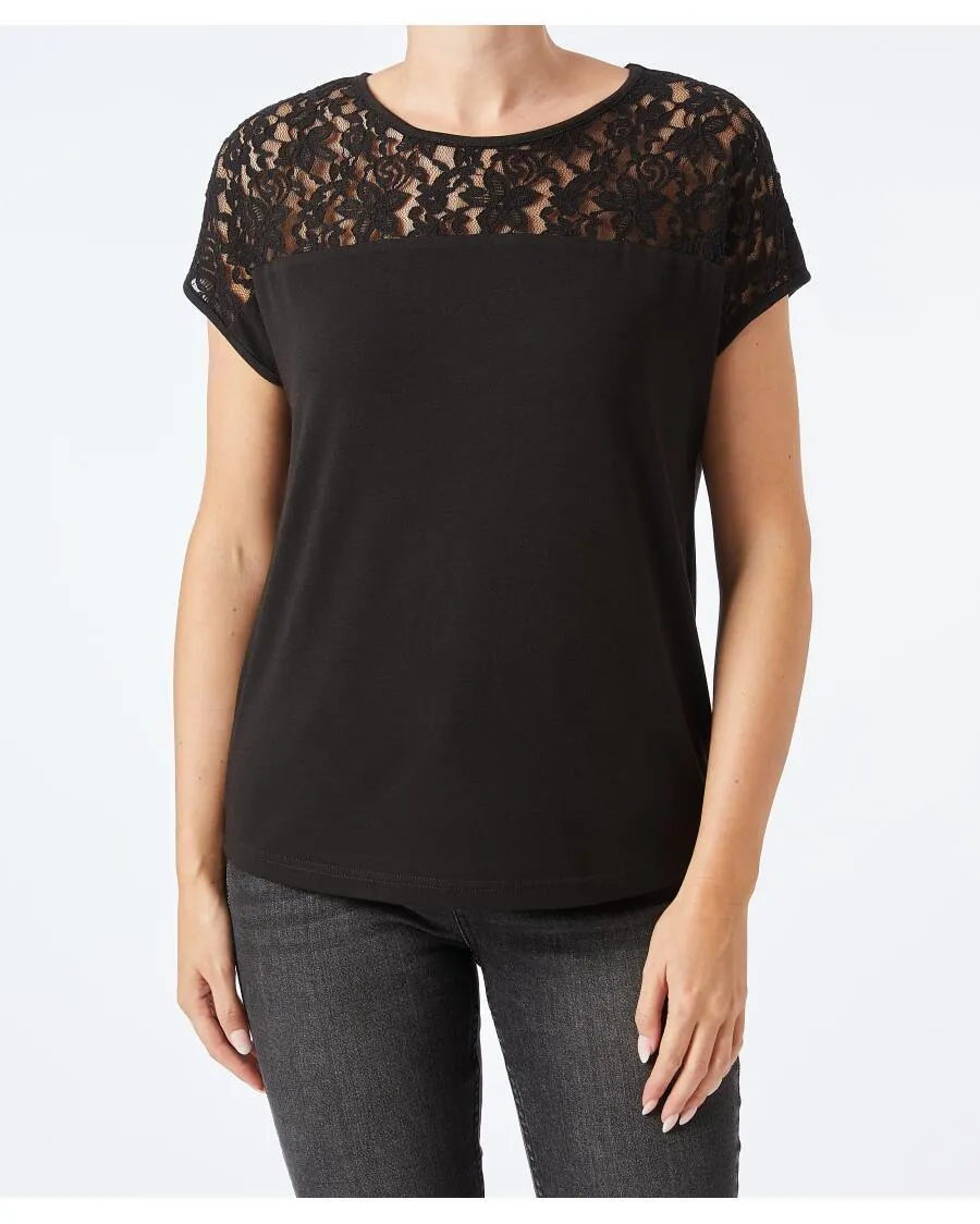 T-Shirt mit Spitzeneinsatz