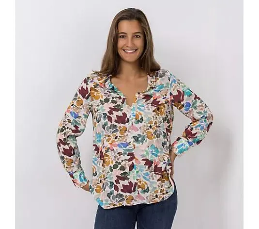 DINE'N'DANCE Bluse, 1/1-Arm Rundhalsausschnitt Rüschen leger weit