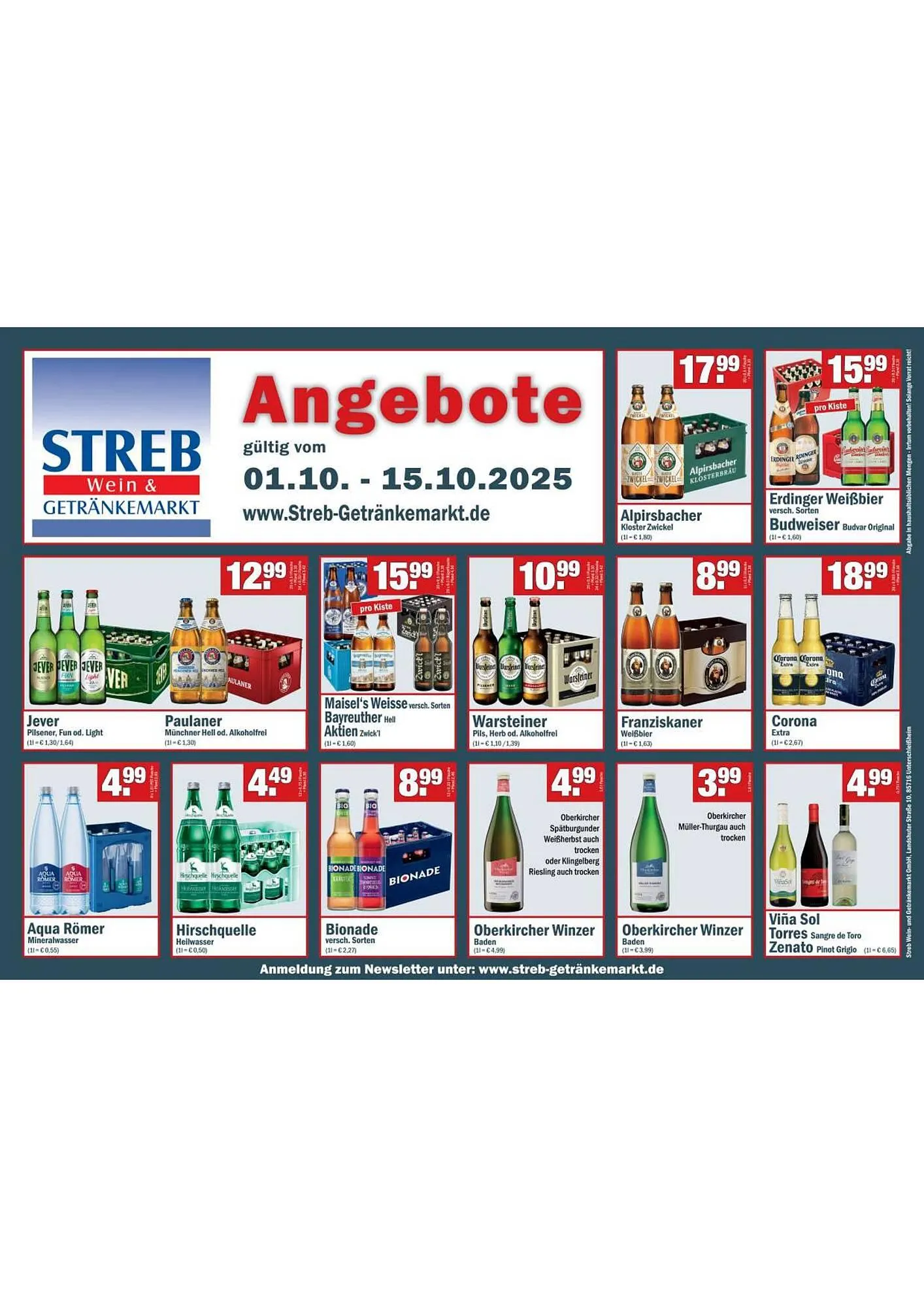 Streb Getränkemarkt Prospekt von 1. Oktober bis 15. Oktober 2025 - Prospekt seite 1