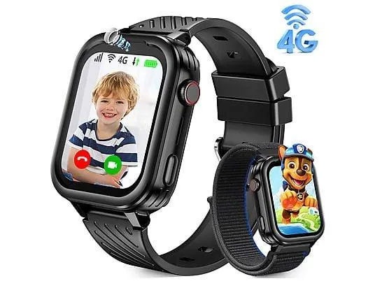 RALIO D39 Kinder Smartwatch Silikon & Nylon, 240 mm, Schwarz Kinderuhr mit GPS, 4G-HD-Videoanrufe und 4G-Anrufe, Weihnachtsgeschenk & Neujahrsgeschenke für Kinder