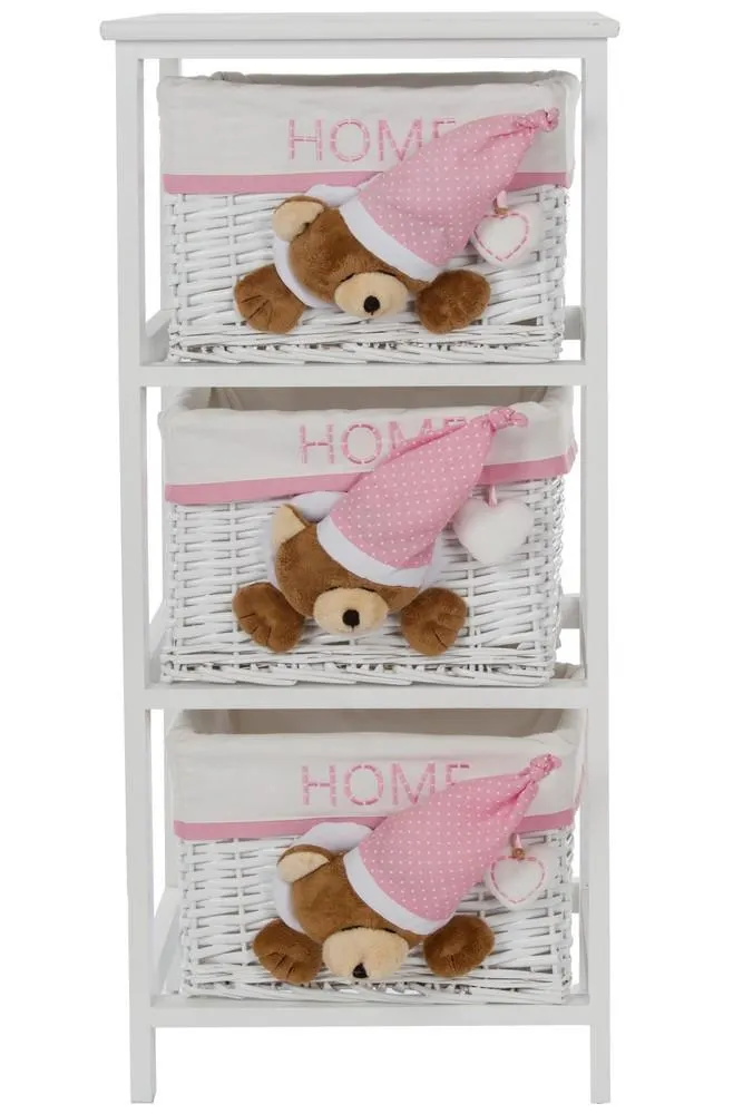 My Flair Kommode "schlafender Bär", weiß/pink, mit drei Körbe