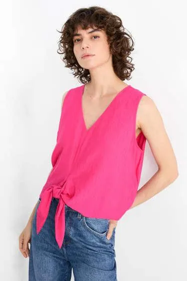 Blouse top with knot detail - textured