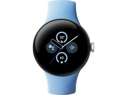 GOOGLE Pixel Watch 2 (WiFi) Smartwatch Aluminium Fluorelastomer, 130–175 mm, 165–210 mm, Polished Silver/ Bay