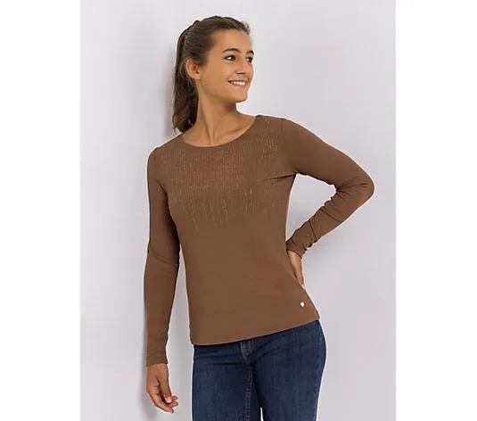 EVA LUTZ Shirt Rundhalsausschnitt Strass-Details figurbetont