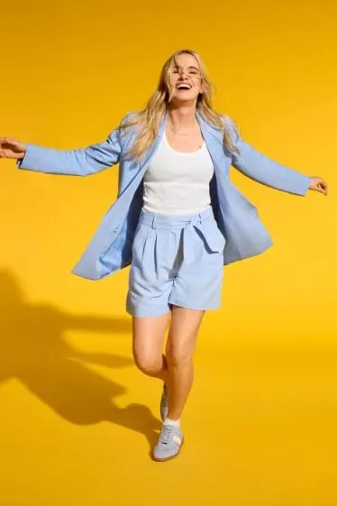 Long blazer with linen content - regular fit