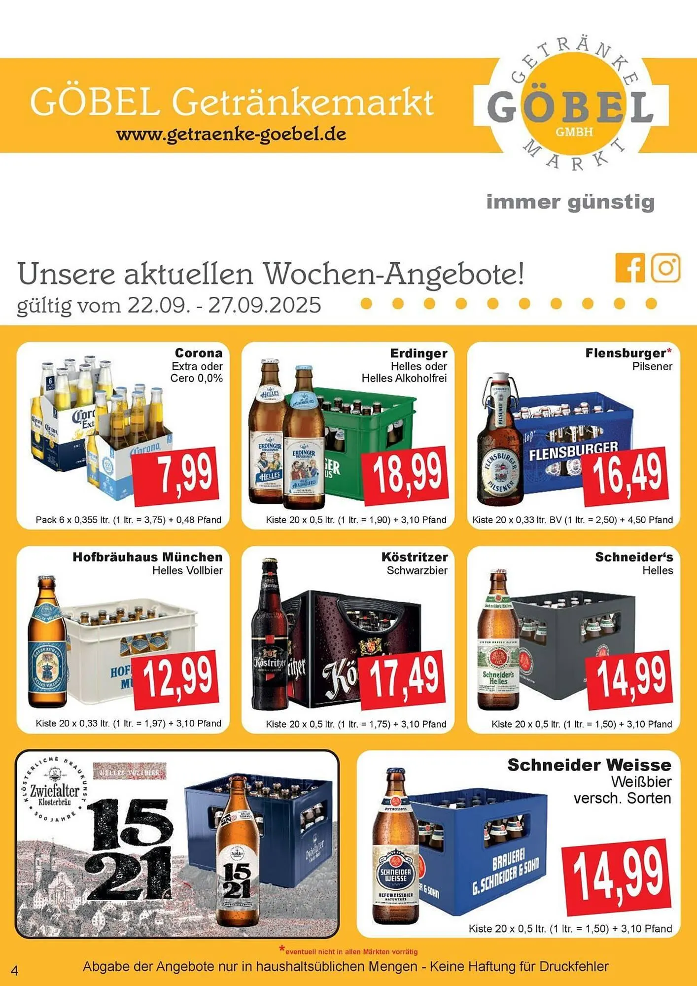 Getränke Göbel Prospekt von 22. September bis 27. September 2025 - Prospekt seite 1