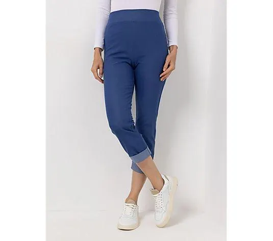 KIM & CO. Hose, 7/8-Länge Denim Jersey Kontrast-Umschlag schmaler Beinverlauf