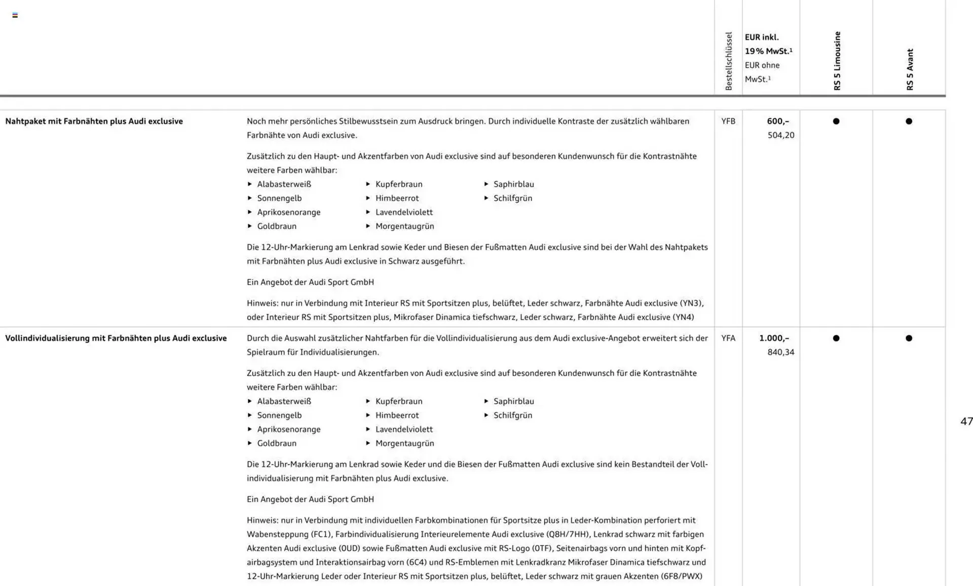 Audi Prospekt von 1. April bis 1. April 2027 - Prospekt seite 47