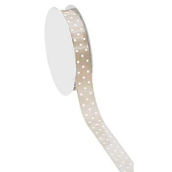 Satin-Tupfenband, taupe, 15 mm, 10 m