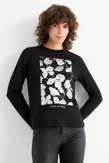 Long sleeve top with rhinestones - regular fit - shiny