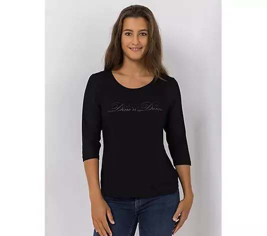 DINE 'N' DANCE Shirt, 3/4-Arm Rundhalsausschnitt Logo-Schriftzug figurumspielend