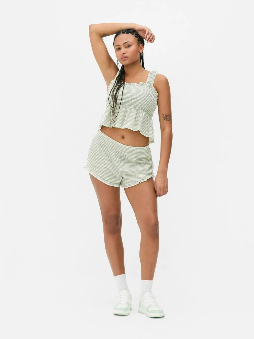 Ärmelloses, bauchfreies Top mit Vichykaros