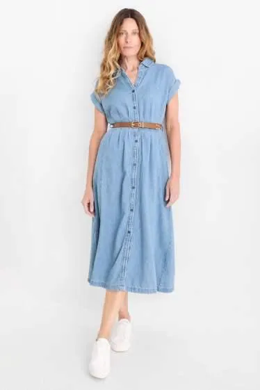 Denim shirt dress with belt