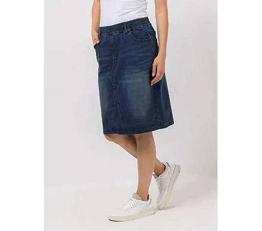 DENIM & CO. Jeansrock Rundumdehnbund Eingrifftaschen knieumspielend