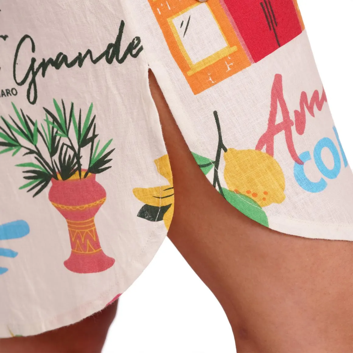 Damen Leinen-Hemdkleid mit Urlaubs-Allover