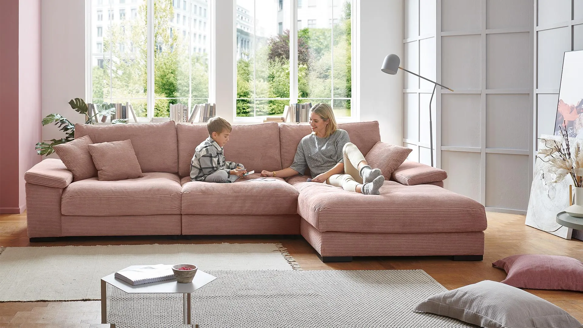 Cord Ecksofa L-Form Rosa
